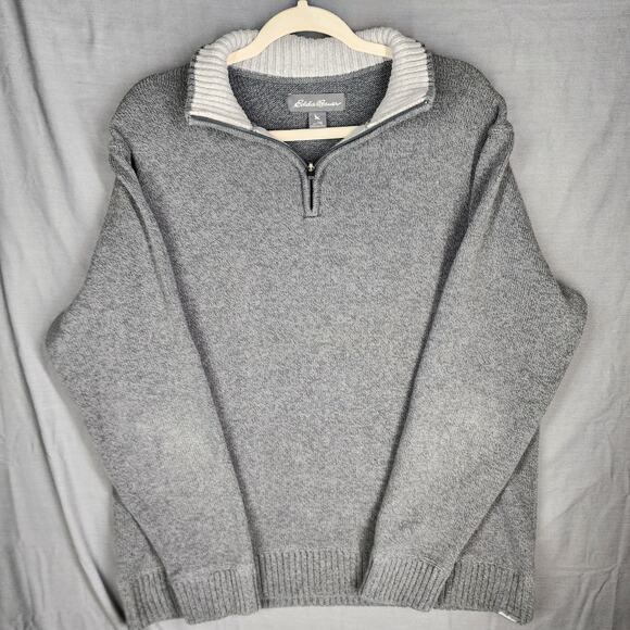 Eddie Bauer 1/4 Zip Cotton Sweater Gray Size XLT Tall XL - Picture 1 of 16